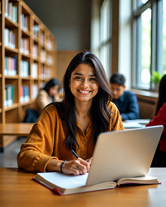 Student studying in library